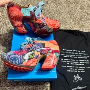 John Fluevog Floral Platform Booties with box & bag, size 6.5